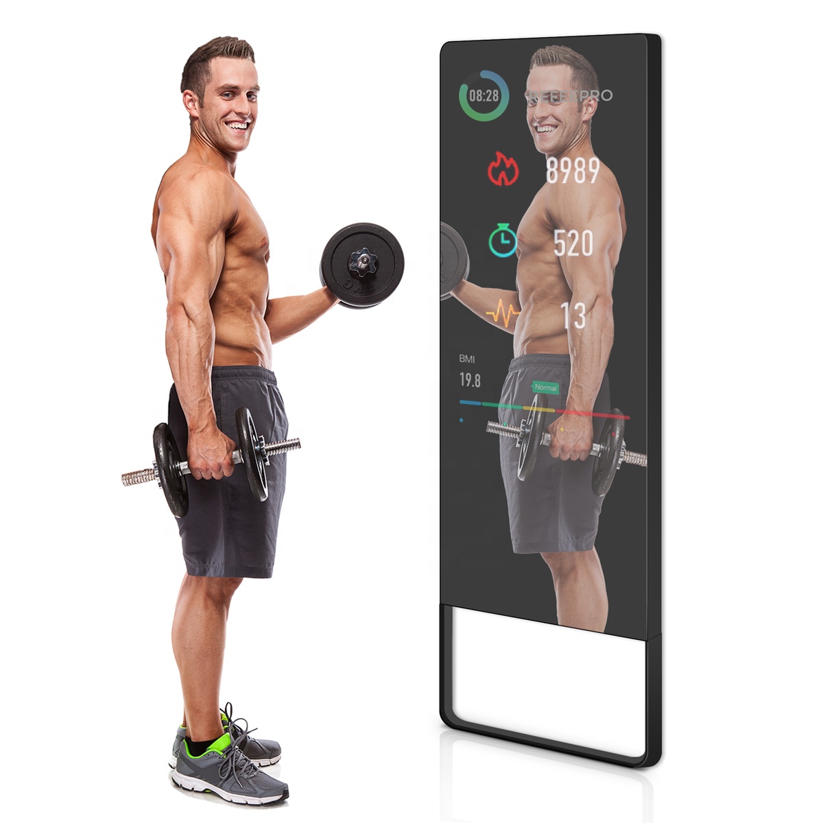 Home Gym Floor - Lustro Treningowe z Ekranem Dotykowym, Podłogowe,